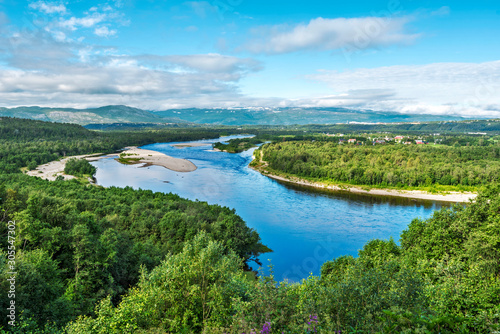 Altaelva river in Norwegian Finnmark as seen from Kaiskuru locality in the direction of Alta town.