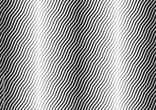 Abstract halftone zigzag line background. Monochrome pattern with varying line thickness. Vector modern pop art texture for poster, sites, business cards, cover, postcard, design, labels, stickers.