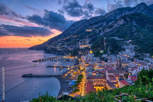 Dusk in Amalfi on the coast of the same name in Italy
