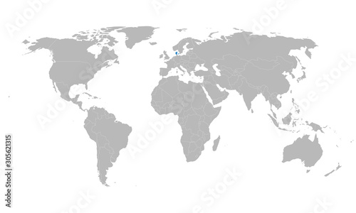 Denmark highlighted blue on world map vector