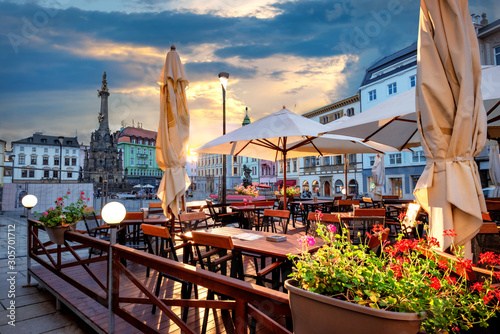 Street cafe on main square in historic centre of Olomouc town. Czech Republic