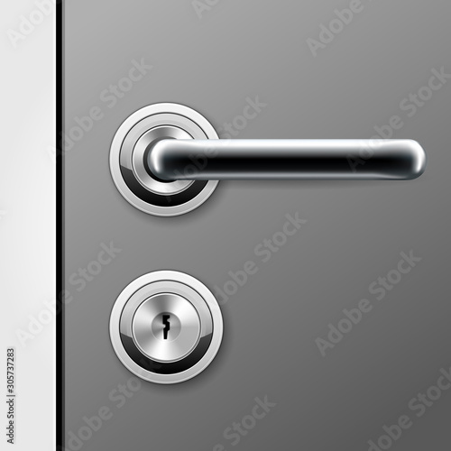 Modern door handle and keyhole for flat key - doorknob on locked door
