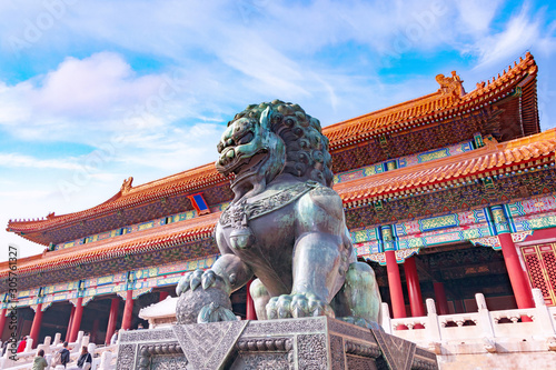 Chinese guardian Lion in Forbidden City, Beijing, China