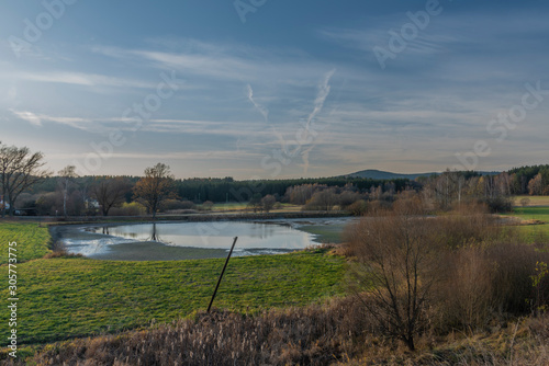Pond near south Bohemia station Rybnik on railway from Czech to Austria