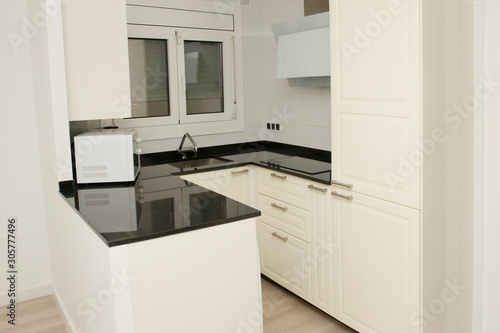 White minimalist Scandinavian style kitchen