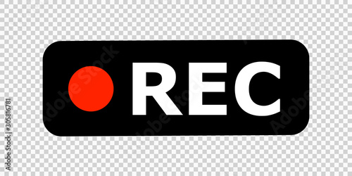 Recording sign. REC icon. Isolated vector element on transparent background. Recording black with red vector sign.