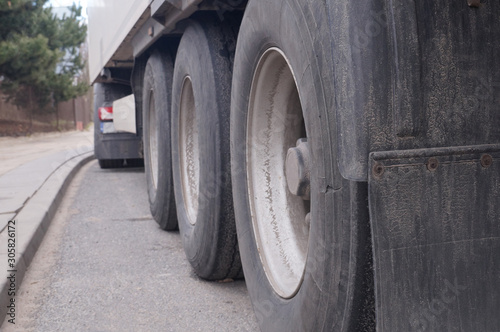 A damaged tire in the truck. Truck transport.