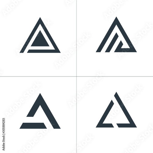 Triangle tech business logo set. collection design template. letter A logo. Stock Vector illustration isolated on white background.
