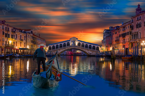 Gondola near Rialto Bridge in Venice, Italy