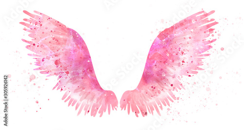 Pink spreaded magic angel watercolor wings