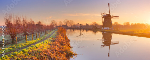 Traditional Dutch windmill near Abcoude, The Netherlands at sunrise
