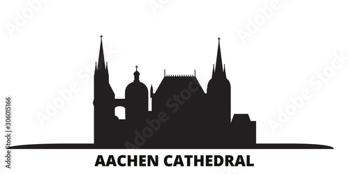 Germany, Aachen Cathedral city skyline isolated vector illustration. Germany, Aachen Cathedral travel cityscape with landmarks