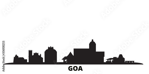 India, Goa city skyline isolated vector illustration. India, Goa travel cityscape with landmarks