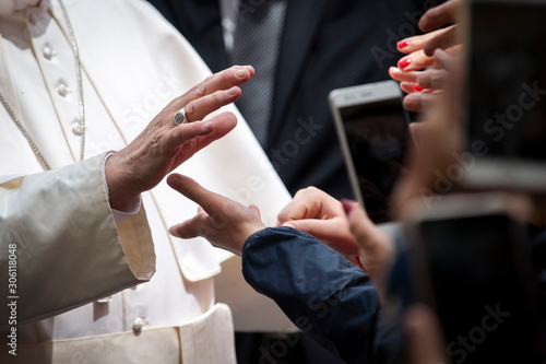 Vatican City - MAY 29, 2019: Pope Francis meets with faithful at the end of his weekly general audience in St. Peter's Square at the Vatican.
