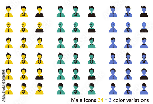 男性6種類×3色展開のアイコンセット