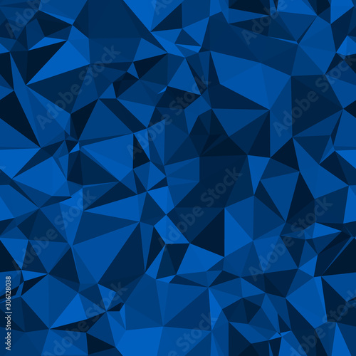 Random seamless blue triangle pattern. Techno pop geo angles graphic. Funky indigo infinite mess. Repeat vector swatch.