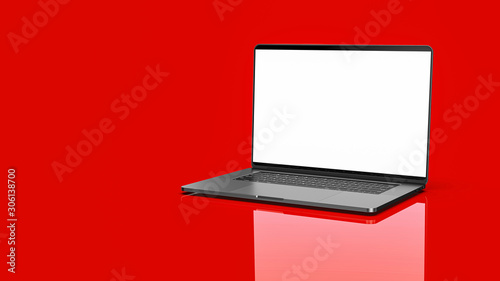 Laptop template isolated on red background. Template, mockup. 