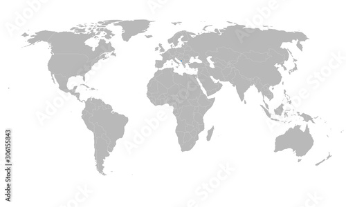 Montenegro map marked blue on world map vector