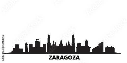 Spain, Zaragoza city skyline isolated vector illustration. Spain, Zaragoza travel cityscape with landmarks