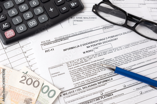 Polish tax form. Finance, tax income concept