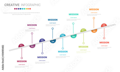 Infographic design elements for your business with 9 options, parts, steps or processes, Vector Illustration. 