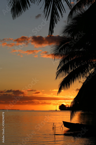 Tropical island sunrise on Moorea, Tahiti