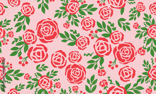 Seamless wallpaper floral pattern with design red rose flower background.