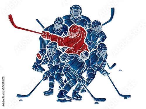 Ice Hockey players action cartoon sport graphic vector.
