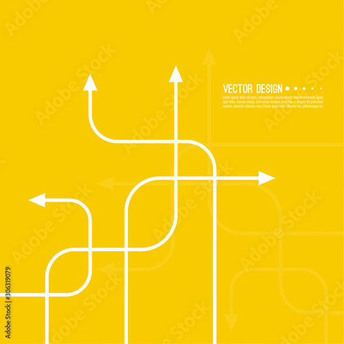 Vector abstract background with various curved direction arrows. The concept of the path of movement.