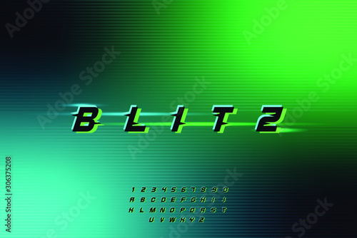 blitz. Abstract technology futuristic alphabet font, modern digital space typography 