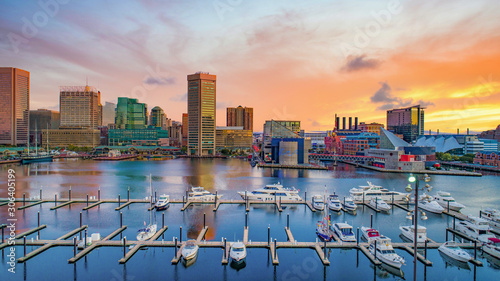 Baltimore, Maryland, USA Inner Harbor Skyline Aerial