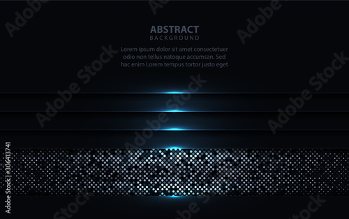 Dark abstract background with paper shapes overlap layers. Luxury and modern concept texture with silver glitters dots element decoration. Vector design template for use frame, cover, banner, card