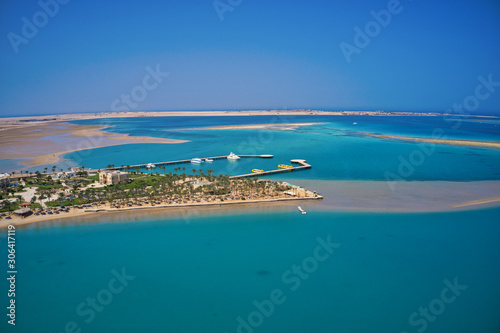 drone view of an island in the red sea, Soma Bay