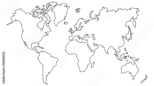 Vector illustration World map outline on white isolated background. 