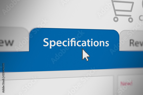 Mouse Cursor Choosing Specifications Tab For Web-Shopping