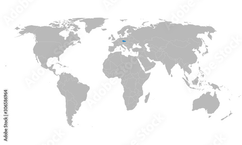 Czechia map marked blue on world map vector