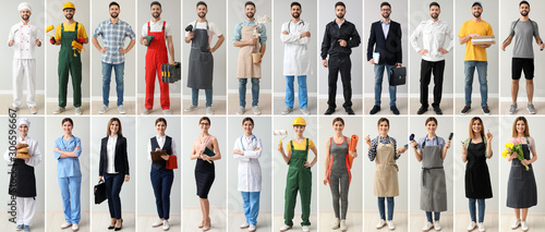 Collage with people in uniforms of different professions