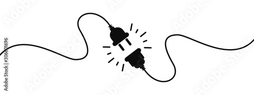 Electric socket with a plug. Connection and disconnection concept. Concept of 404 error connection. Electric plug and outlet socket unplugged. Wire, cable of energy disconnect – vector