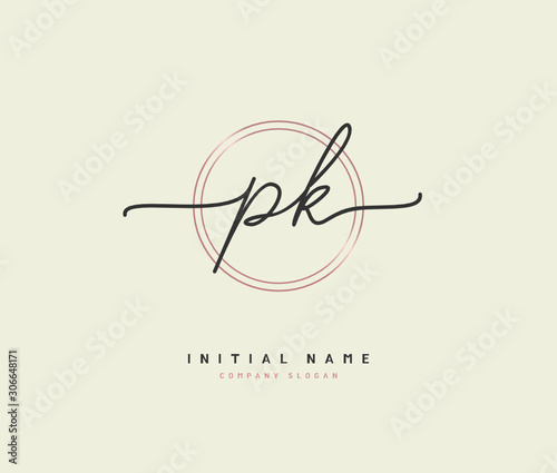P K PK Beauty vector initial logo, handwriting logo of initial signature, wedding, fashion, jewerly, boutique, floral and botanical with creative template for any company or business.