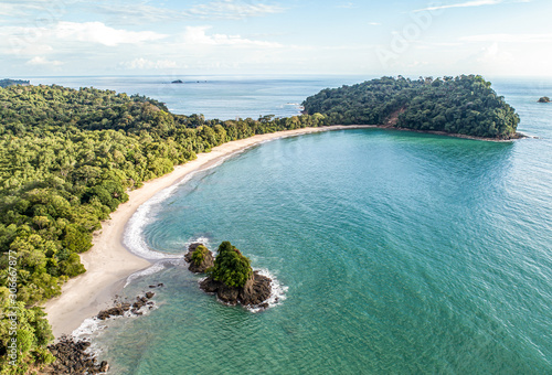 Aerial View of Tropical espadilla beach and Coastline near the Manuel Antonio national park, Costa Rica