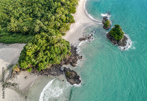 Aerial View of Tropical espadilla beach and Coastline near the Manuel Antonio national park, Costa Rica