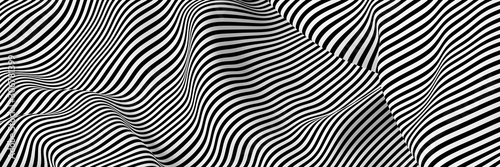 Abstract striped surface, black and white original 3d rendering