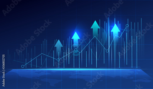 Business candle stick graph chart of stock market investment trading on blue background. Bullish point, Trend of graph. Eps10 Vector illustration.