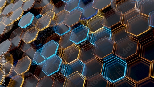 Abstract Glass Background of Hexagons. 3D illustration