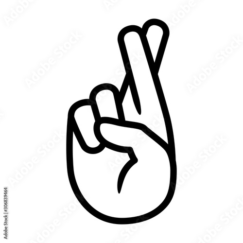 Cross your fingers or fingers crossed hand gesture line art vector icon for apps and websites