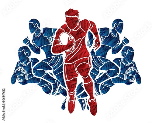 Rugby players action cartoon sport graphic vector