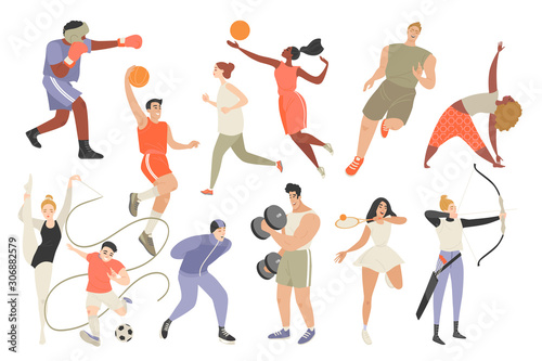 Set of vector illustrations of people involved in different sports