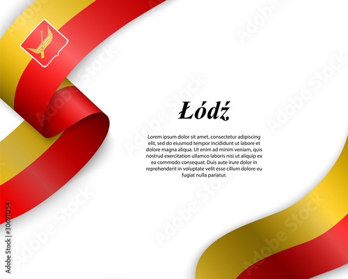 Waving ribbon with flag of lodz