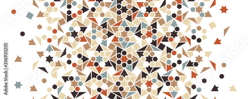Arabesque vector seamless pattern. Geometric halftone texture with color tile and mosaic disintegration