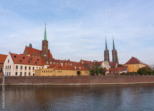 Cathedral Island Ostrow Tumski and Odra River in a summer day in Wroclaw